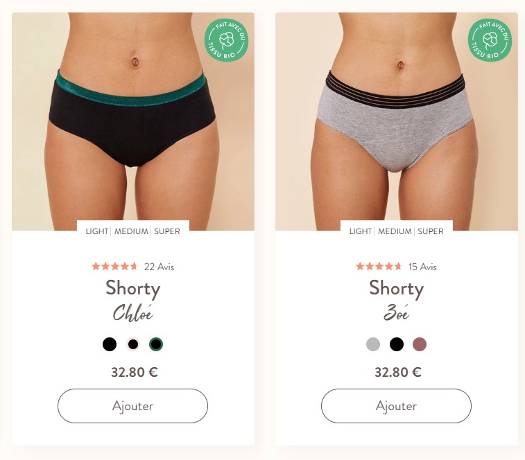 sisters republic shorty menstruel chloe et shorty zoe
